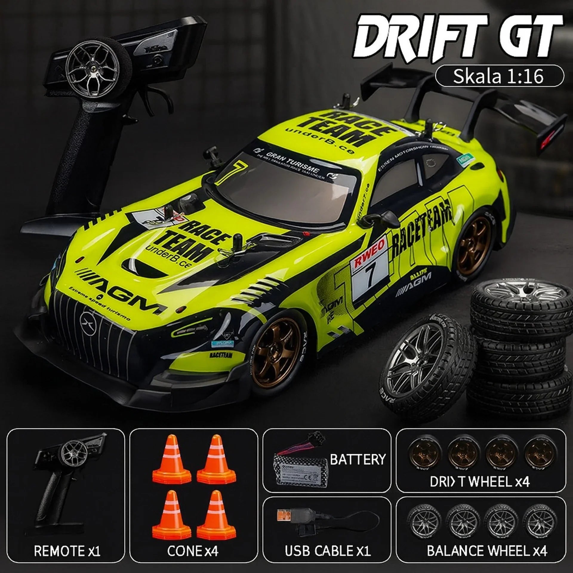 High-Speed Drift R/C Car - Mercedes AMG GT – 25 km/h, 4X4 (Scale 1:16)