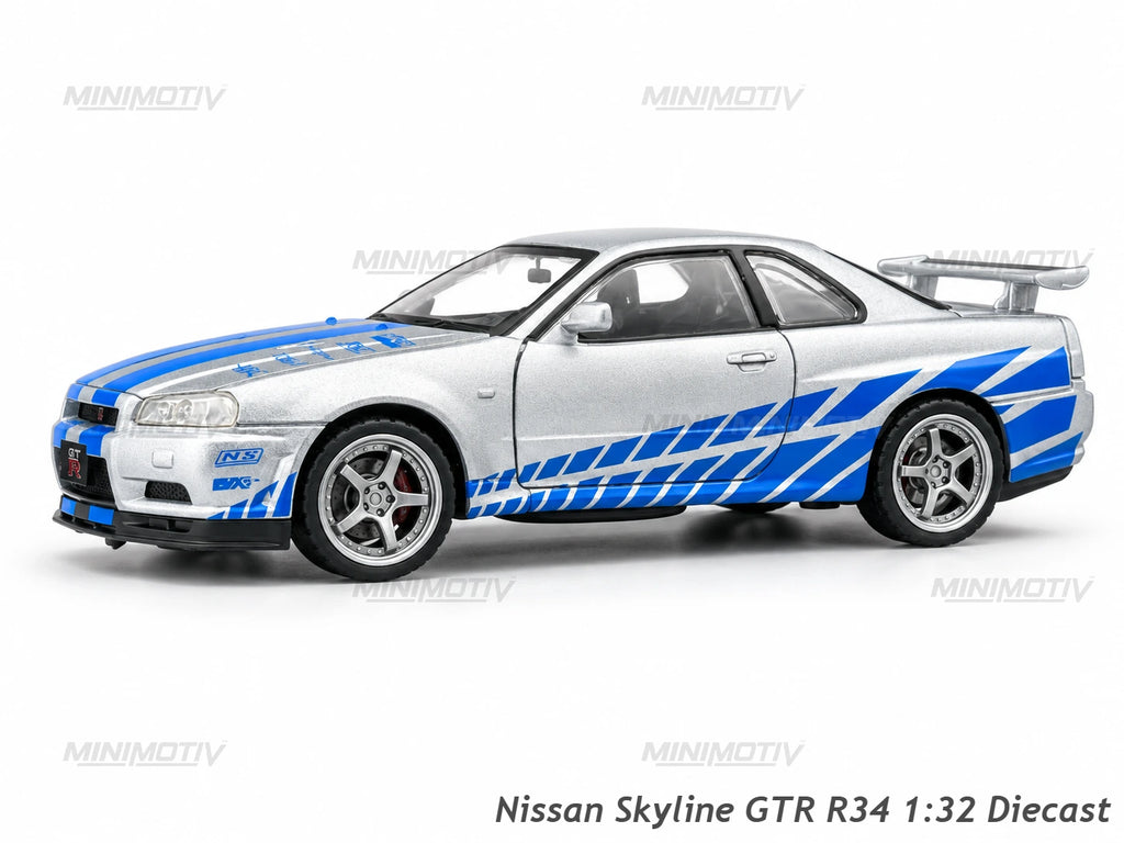 Nissan Skyline GTR R34 1:32 Metal Diecast Car (14.3x6.3 cm)
