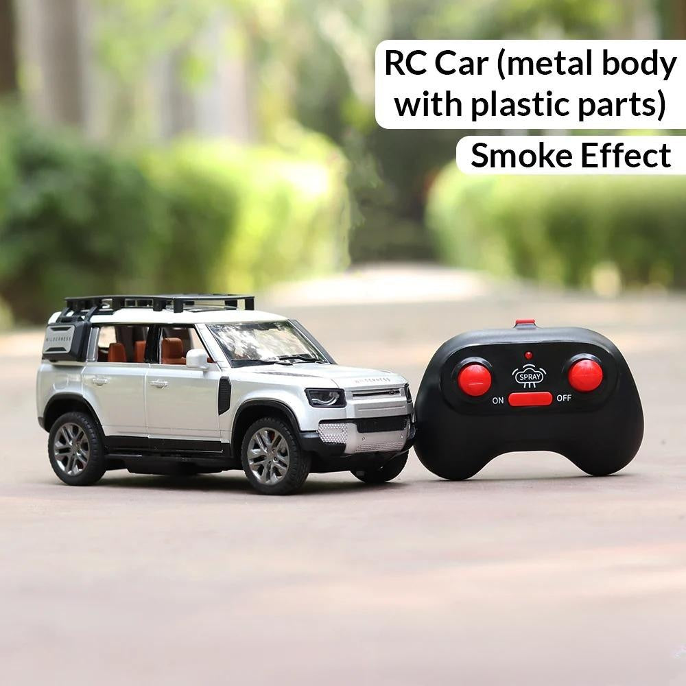 Remote Control Metal Diecast Defender Car with Smoke Effect | Openable Doors & Light | 1:22 Scale